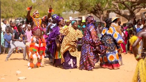 WINDHOEK, NAMIBIA - SEPTEMBER, 2018. African women dancing dressed in colorful outfits. Traditional tribal dance of Western Africa.