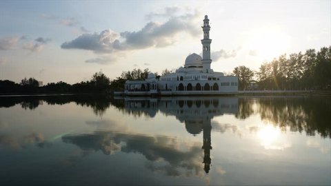 Time Lapse - The Tengku Tengah Zaharah Mosque or the Floating Mosque at Kuala Terengganu, Malaysia. 