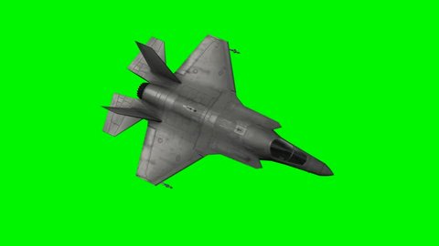 F35 military jet high viasual of the jet, roll animation in green screen