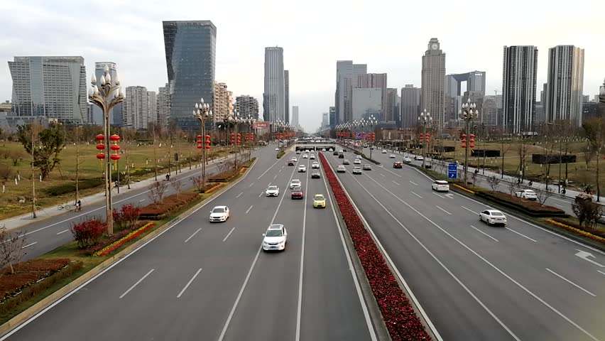 Main road in downtown Chengdu. Chengdu is the fastest growing city in South West China. Supported by Xi Jinping, Chengdu will build the silicon valley of China at Tianfu New District.