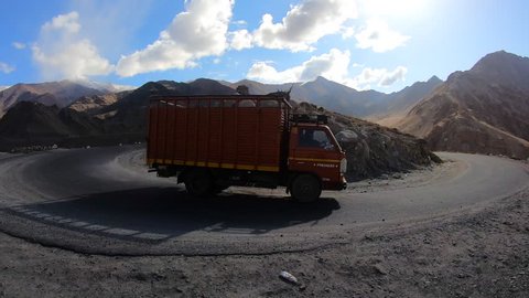 Car driving on the road in leh,  Ladakh, India .October 24th,2018
