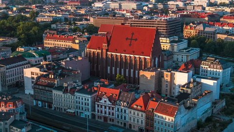 Aerial View of Wroclaw, Ostrow Tumski, Cathedral of St. John the Baptist, Katedra Swietego Jana Chrzciciela, Old Town, Stare Miasto, Poland, Polska