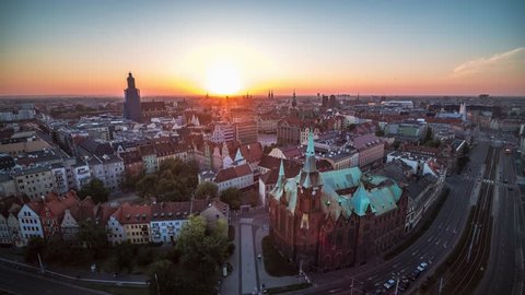 Aerial View of Wroclaw, Ostrow Tumski, Cathedral of St. John the Baptist, Katedra Swietego Jana Chrzciciela, Old Town, Stare Miasto, Poland, Polska