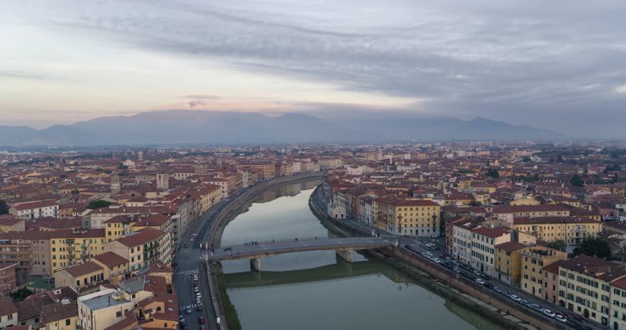 Pisa and Arno River at Sunset Royalty-Free Stock Footage #1025800385