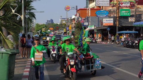 Procession down the street on St. Patrick's Day. Pattaya, Thailand. 17.03.2019