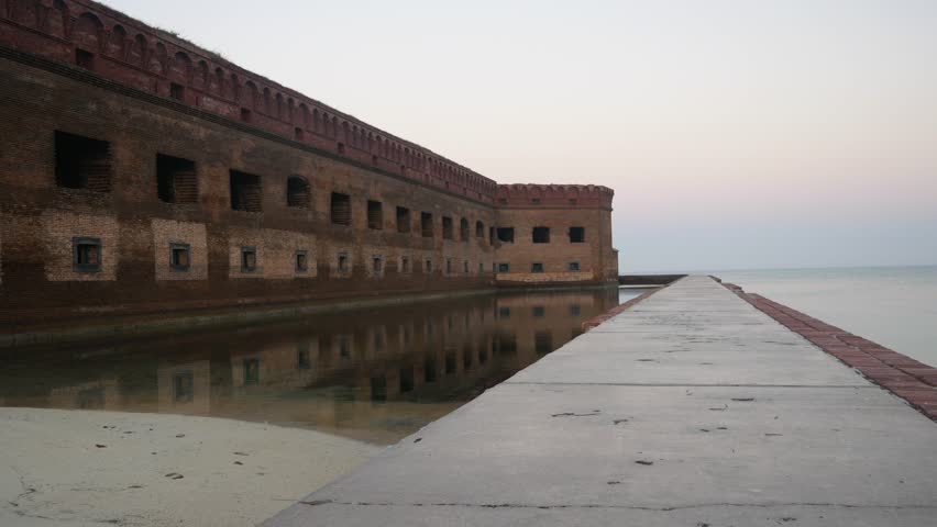 Landscape view of the moat outside of Fort Jefferson just before sunrise in Dry Tortugas National Park (Florida).