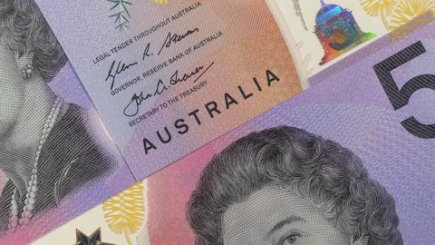 Australian dollar notes rotating. Australia currency, money. 4K stock video footage