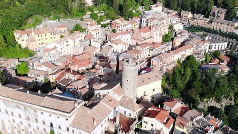 One of the most favorite tourist destinations in Roma, Lazio, Italy. Aerial view of antique village Nemi in the mountains of Italy. 