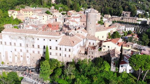 Aerial view of amazing landscape of the old town Nemi near a Rome. One of the most favorite tourist destinations in Lazio, Italy.