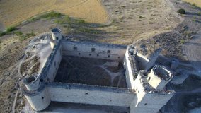 Spanish castle of Barcience. Toledo. Spain. 4k Drone Video