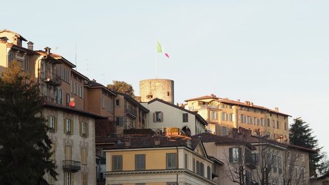 panoramic view of apartment houses of street Viale delle Mura in Upper Town (Citta Alta) on Venetian walls in Bergamo city, Lombardy