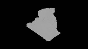 Algeria rotating 3D country map animation. Glossy surface with reflections.