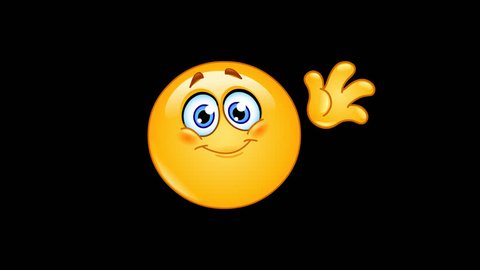 Animation of an emoticon waving hello including alpha channel