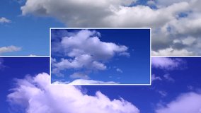Time lapse clouds, nature blue clear skies in summer lightness day, fluffy, puffy soft weather, relaxing horizon view, collage footage. #FHD.