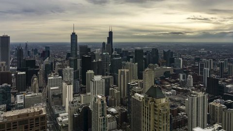 4K Aerial Time Lapse of the Chicago Skyline on a Cloudy Day (motion)