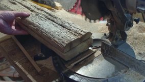 Circular saw. Industrial hand circular saw. saw at work.