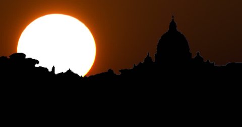 Vatican San Pietro Chapel in Rome Silhouette at Sunset Timelapse