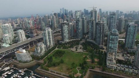 Drone Footage of downtown Vancouver Canada and Granville Island.