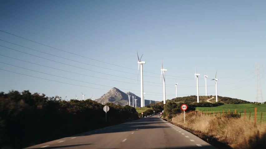 Wind farm in motion in Andalusia, Spain