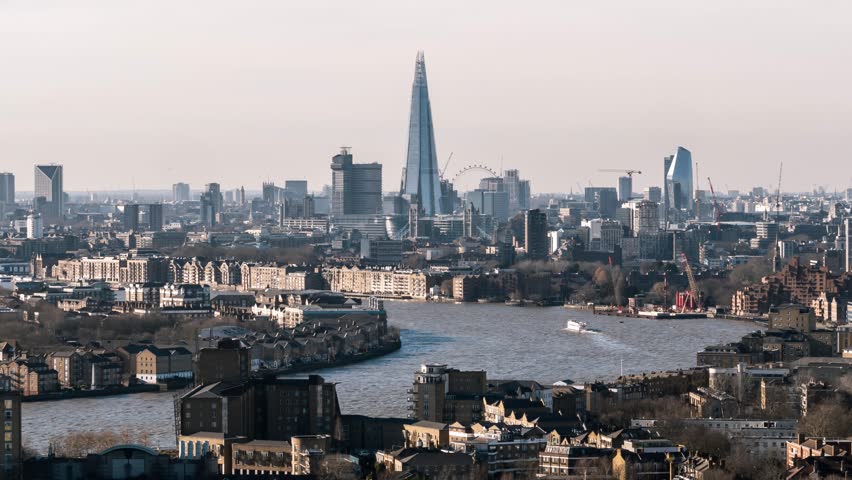 Establishing Aerial View of London Skyline, The City of London, United Kingdom Royalty-Free Stock Footage #1025856878
