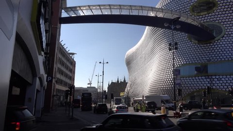 Birmingham, Midlands / England - March 15 2019: Selfridges Bullring modern building built in 2003 is at the heart of Birmingham and has become an iconic structure of the city, time lapse UK 4K