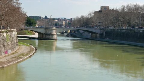 Glitch effect. Tiber from Ponte Sisto. Rome, Italy