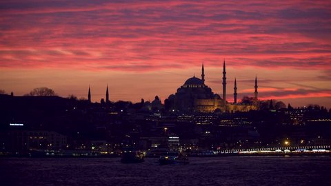 istanbul, Turkey - March 2019: Suleymaniye Mosque during sunset in Eminonu district