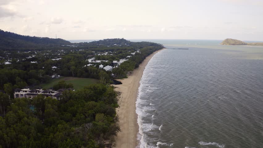 Aerial, beautiful view on a beach of Palm Cove, Cairns in Queensland, Australia