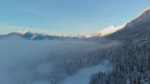 Panorama Aerial Winter Tirol Magical Fog Clouds