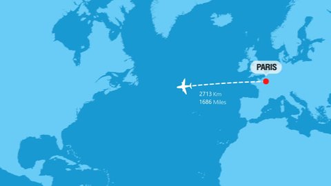 Paris to New York Flight Travel Route