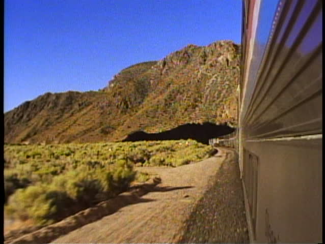 WESTERN UTAH, 1994, Amtrak streamliner train, POV, rugged desert scenery