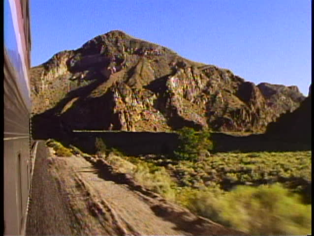 WESTERN UTAH, 1994, Amtrak streamliner train, POV, rugged desert scenery