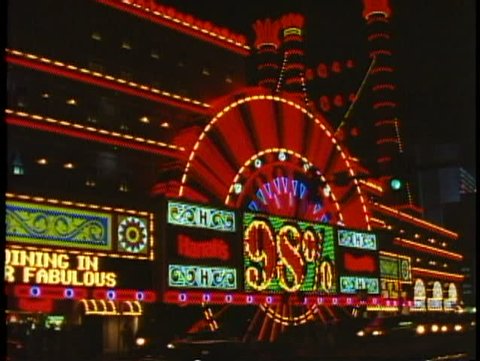 LAS VEGAS, NEVADA, 1994, Night on the Strip, Harrah's Showboat neon sign