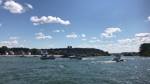 ROCHESTER, NY - SEPTEMBER 16: Boats on sunny day at Lake Ontario of Rochester, New York on September 16, 2018.