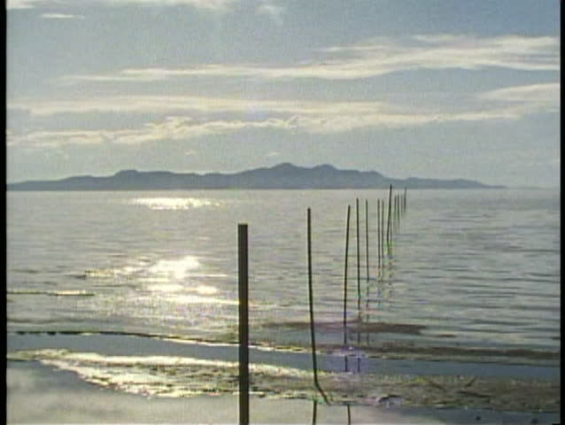 SALT LAKE CITY, UTAH, 1994, The Great Salt Lake, poles in the lake, ripples
