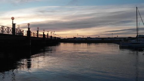 Helsingborg, Skane / Sweden - 01 05 2019: Helsingborg harbor and arriving ferry.