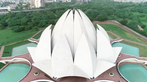 Lotus Temple, Delhi, India, July 29th 2018: Lotus temple with its unique architectural design and serene surroundings is a multi faith Bahai temple.