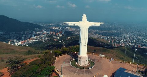 Christ the King monument, aerial shot, Cali Colombia.