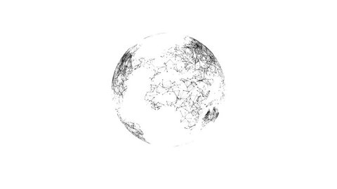 Earth rotating animation social future technology abstract 3Drendering scientific growth data network. Black on white.