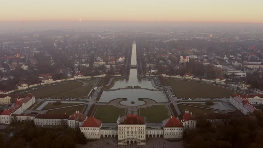 Aerial shot over Nymphenburg palace in Munich Germany