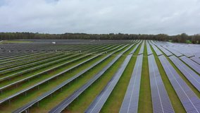 Stock aerial drone shot solar panel farm in Florida