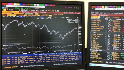 Milan,Italy-03 19 2019:Man is working on a Bloomberg Terminal