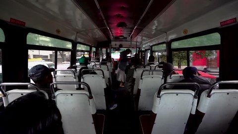 La Paz, Bolivia. Inside bus transportation tour, people go to places