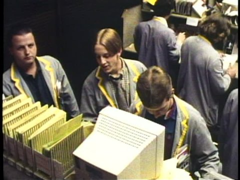 CHICAGO, ILLINOIS, 1994, Trader on a computer keyboard, Chicago Board of Trade