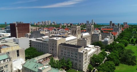 Chicago, Illinois/USA - August 15, 2018: Scenic aerial view of The University of Chicago’s campus. 