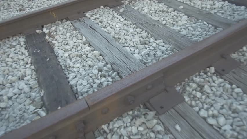 Up close of a railroad track.