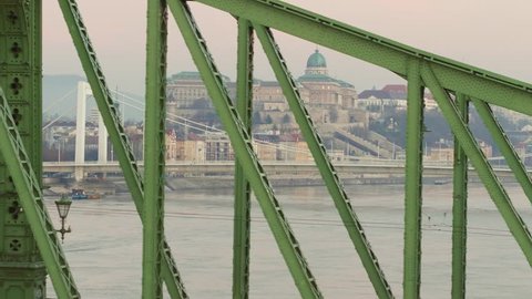 Morning Lights on the Hungarian Liberty bridge with the castle on te background