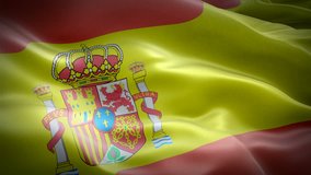 Realistic looping Spain waving flag. National 3d Spanish flag waving. Sign of Spain seamless loop animation. Spanish flag HD resolution Background. Spain flag 1080p Full HD video for presentation
