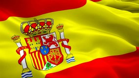 Spanish flag Closeup 1080p HD 1920X1080 footage video waving in wind. National 3d Spanish flag waving. Sign of Spain loop animation. Madrid Spanish flag HD Background 1080p Seville, Malaga, Bilbao