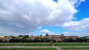 Glitch effect. Ruins of Palatine hill palace in Rome, Italy. TimeLapse